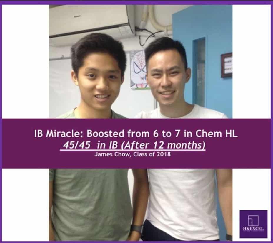 James 亦是2018年的IB狀元， 亦都選擇了HKExcel 的化學IB補習，奪得LEVEL 7，眾望所歸